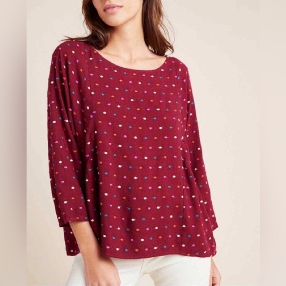Anthropologie Maeve Dottie Embroidered Rainbow Polka Dot Top SZ XS NWT $98 Boho